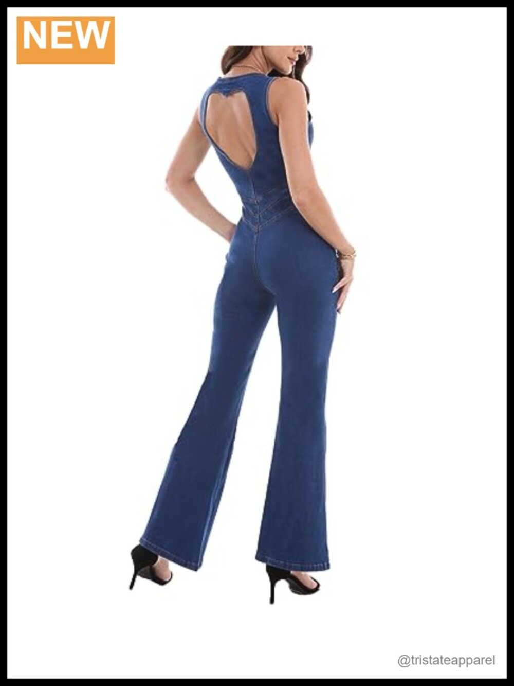 Sleeveless Slim Fit One Piece Denim Jumpsuit Zipper Up Full Length Jeans Romper